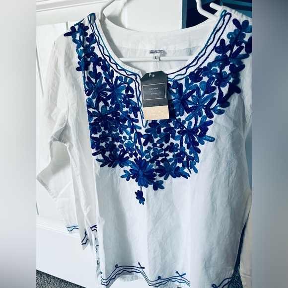 NEW Women White Cotton tunic Top Kurti With blue color - Picture 3 of 4